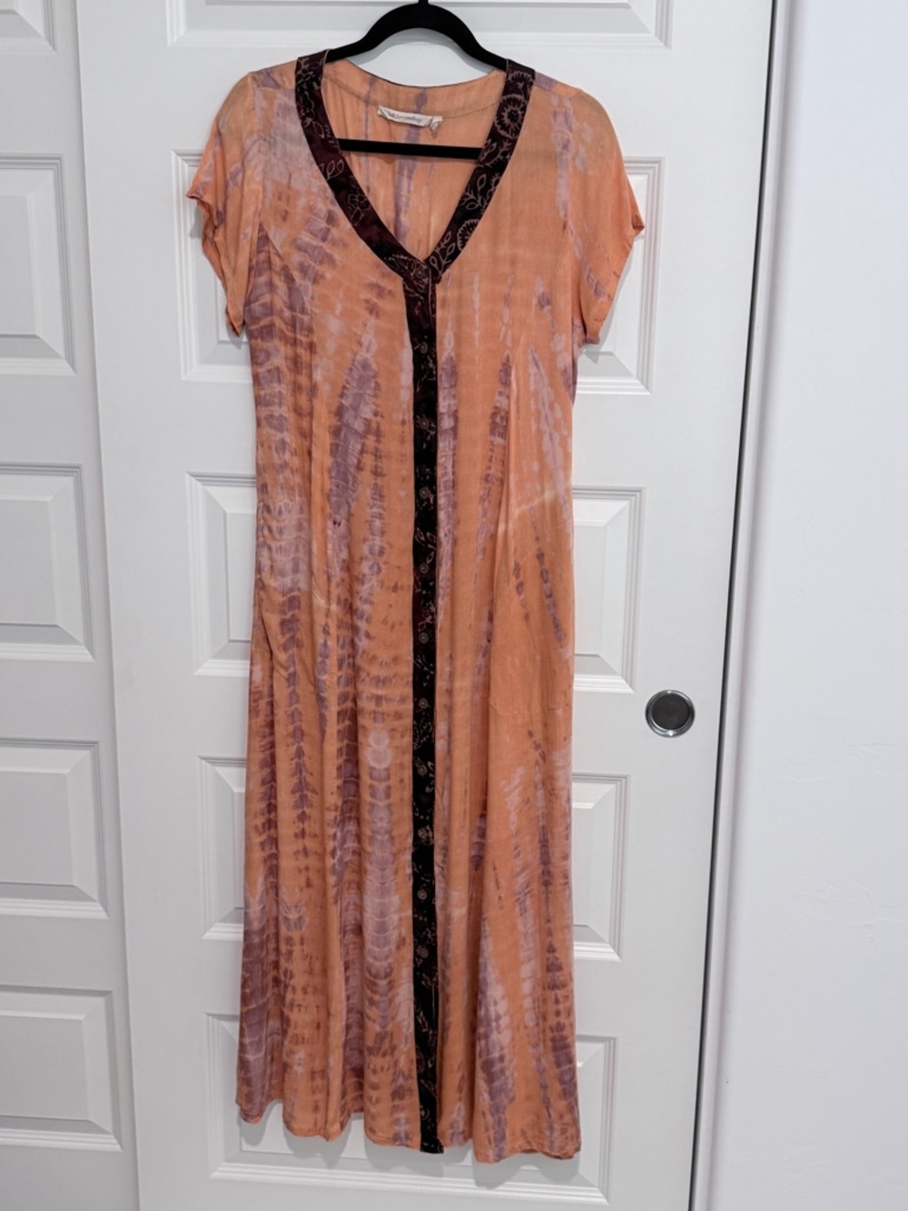 Soft Surroundings Peach Tie-Dye Dress with Black Trim Size PM